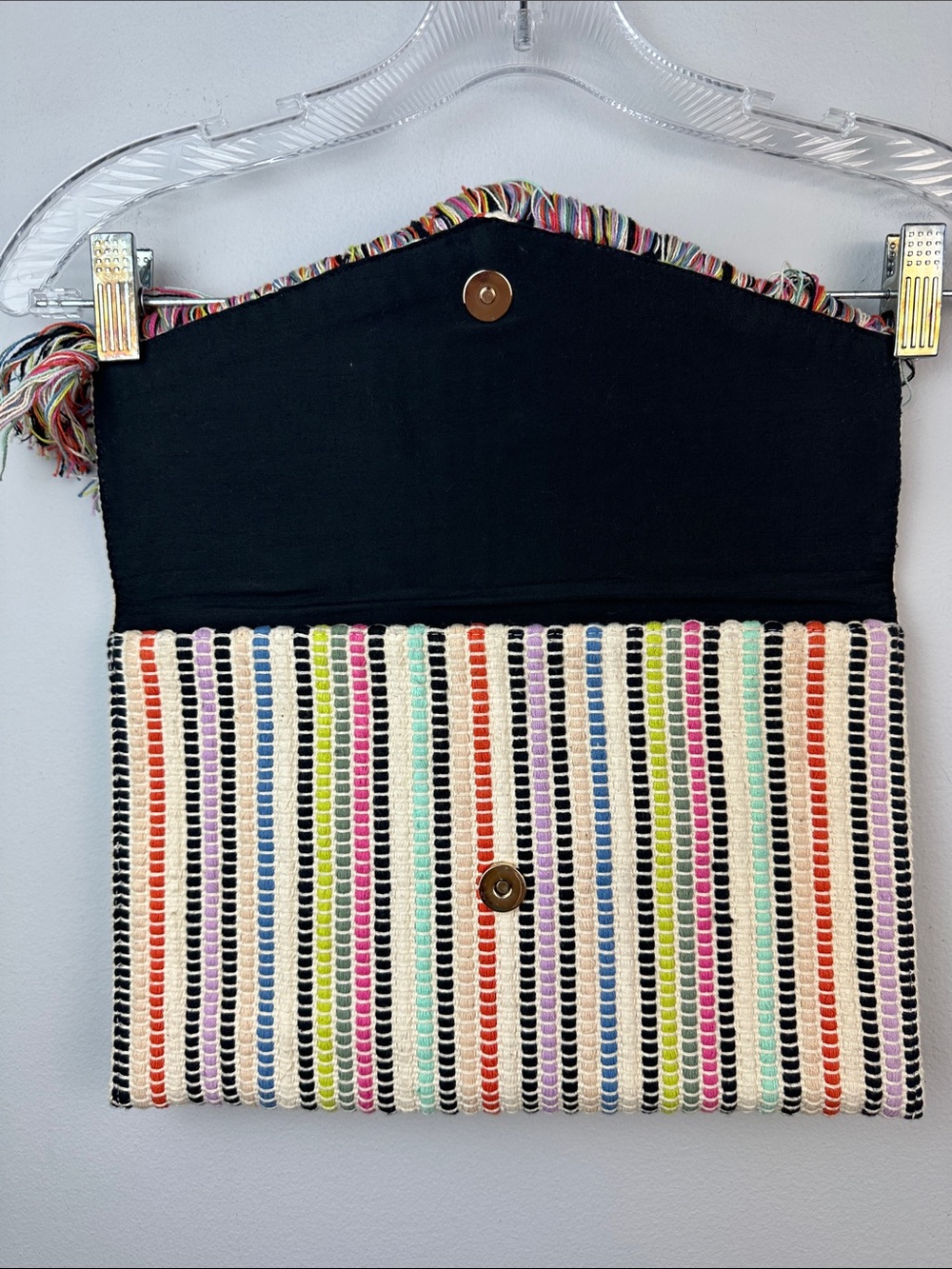 Stella & Dot Taj Clutch Bohemian Fringe Colorful Purse Woven Bag Summer Chic - Picture 12 of 16